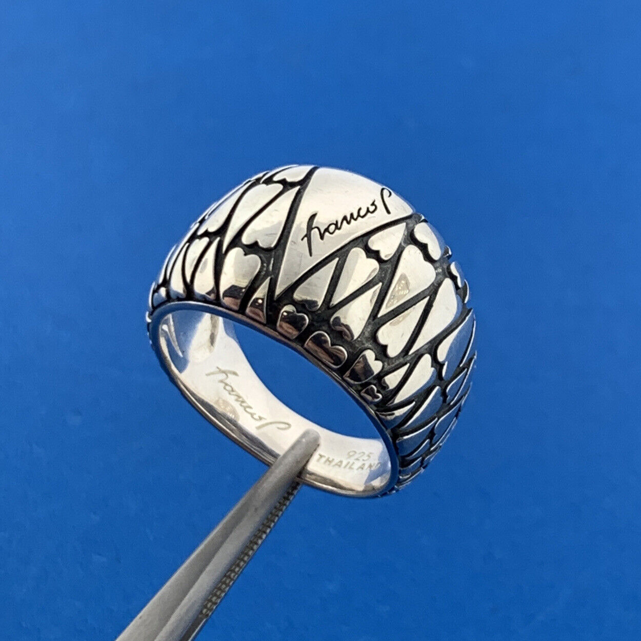 925 Sterling Silver Franco Pianegonda Diamond Cut Textured Link Wide Ring