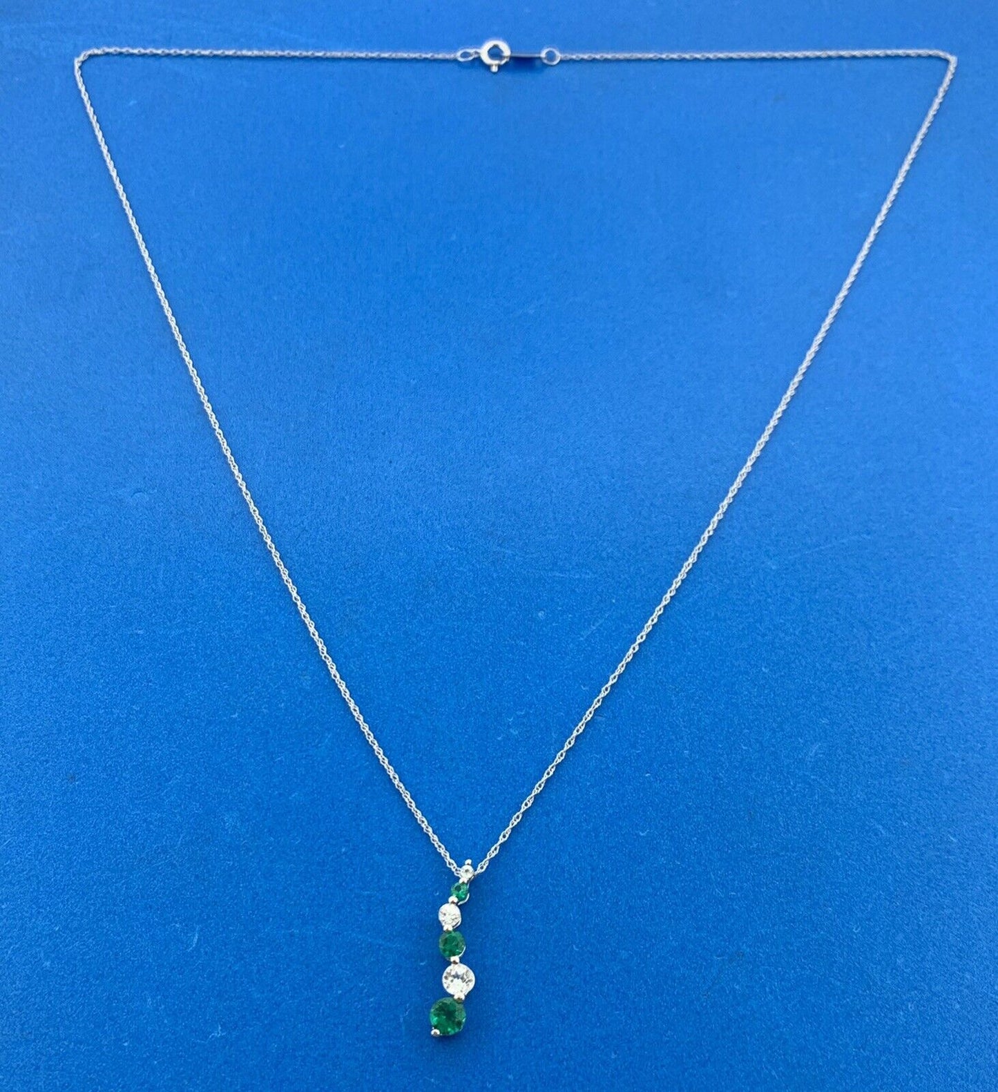 10K White Gold Emerald White Topaz Drop Anniversary Pendant Necklace