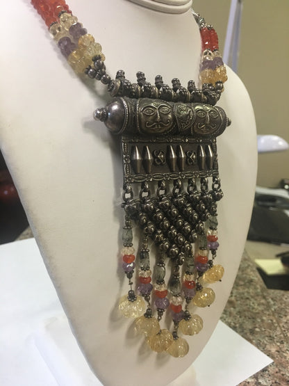 One-of-a-Kind Statement Necklace 800 Silver Bead Detail with Adjustable Rope