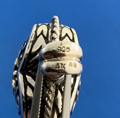 Designer 925 Sterling Silver 14K Gold Fleur De Lis Scroll Heart Pendant