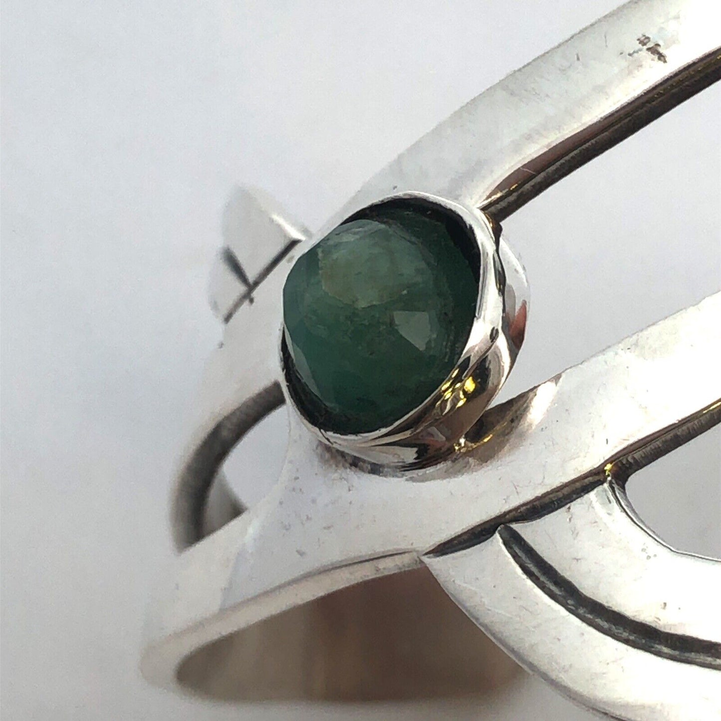 Mid Century Taxco 925 Sterling Silver Modernist Green Tourmaline Cuff Bracelet