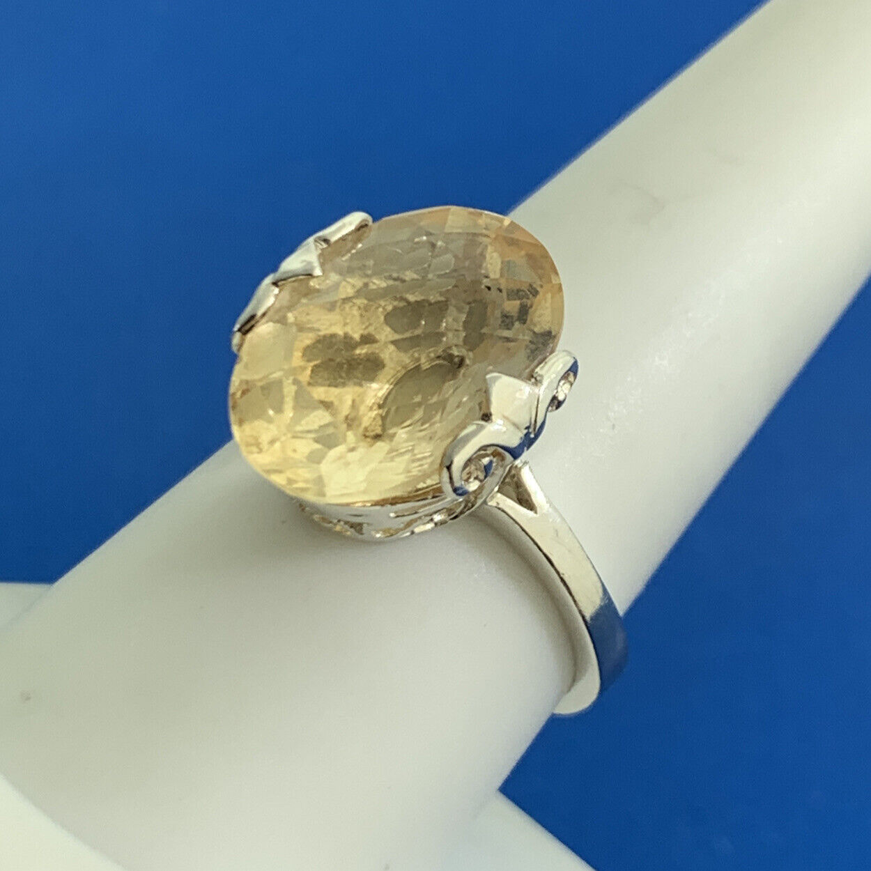 Designer Oval Citrine 925 Sterling Silver Statement Cocktail Ring