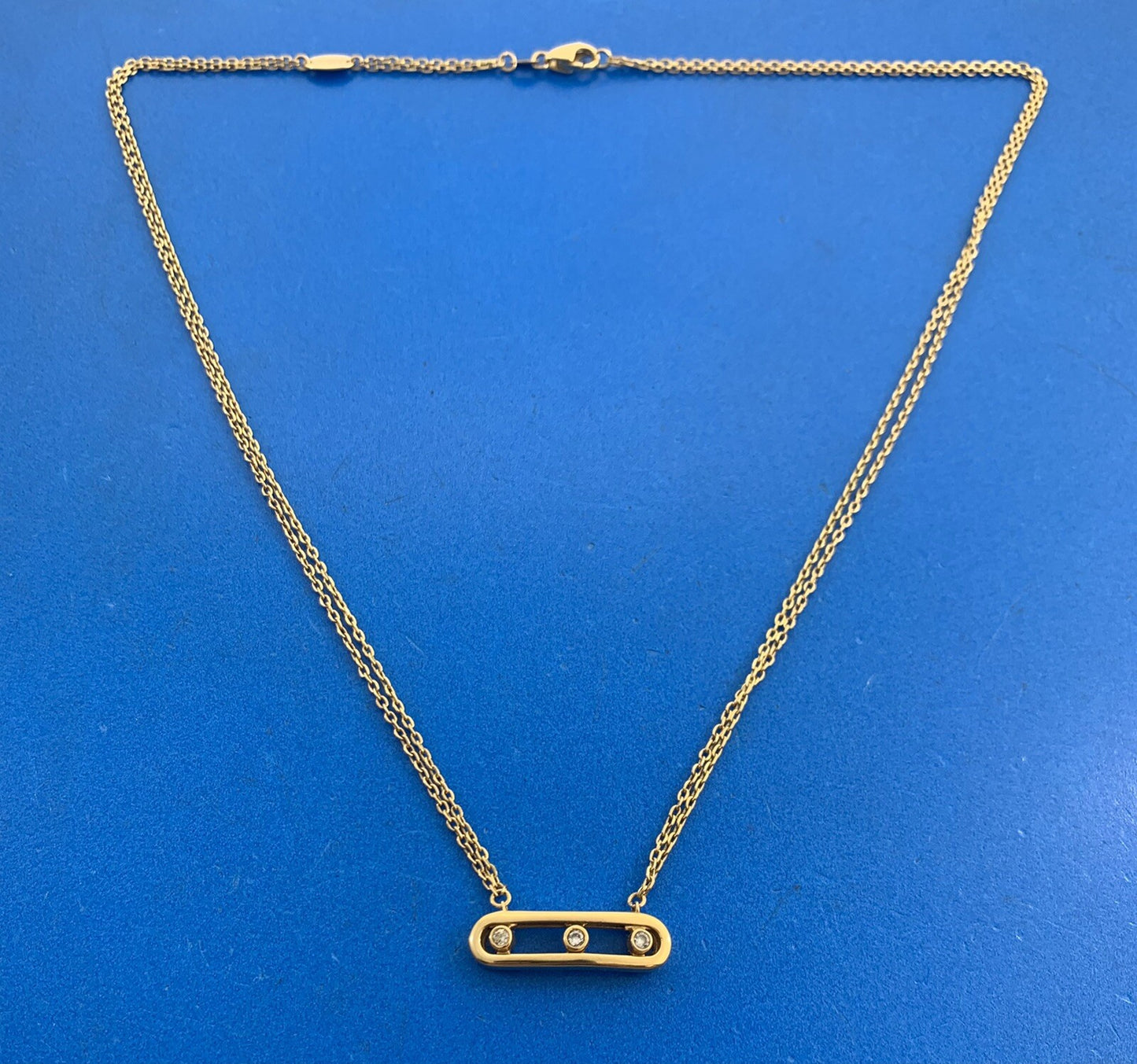 Designer Pacha 18K Yellow Gold Diamond Bar Double Oval Link Chain Necklace
