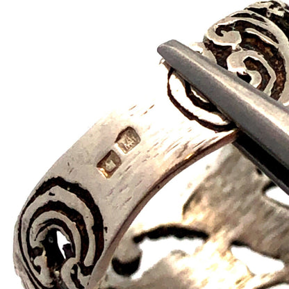 Estate 925 Sterling Silver Floral Flower Vines Nature Open Work Wide Band Ring