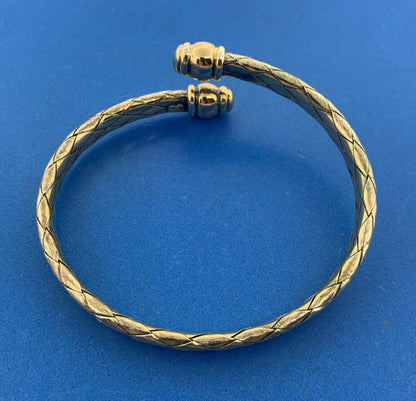 Designer 925 Sterling Silver Vermeil Basket Weave Braided Bypass Cuff Bracelet