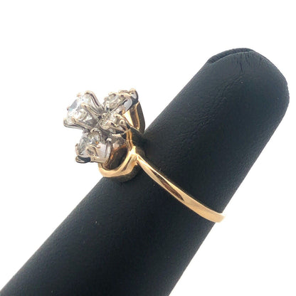 Vintage 14K Yellow Gold Diamond Flower Cluster Engagement Cocktail Ring