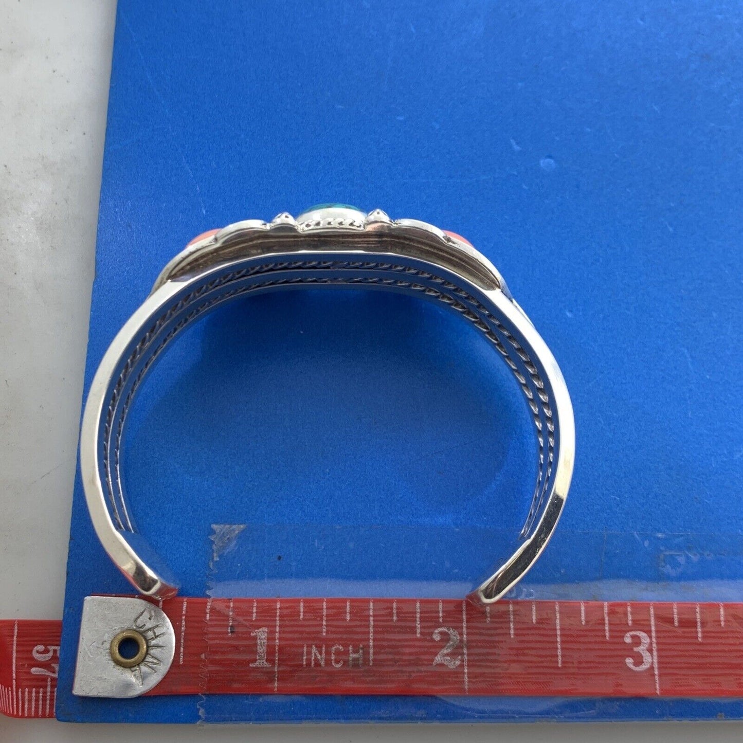 Designer REVE 925 Sterling Silver Turquoise Coral Statement Open Cuff Bracelet