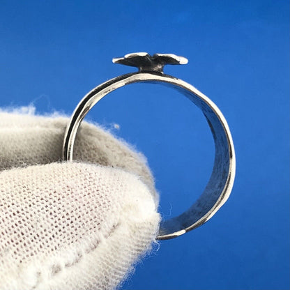 Vintage 925 Sterling Silver Daisy Peony Flower Wide Cigar Band Ring