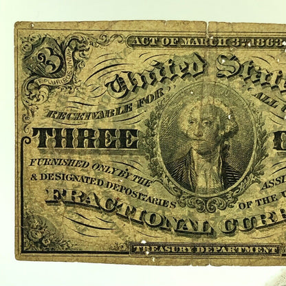 1864 3rd Issue 3 Cents Postage Fractional Currency Civil War Note Fr. 1227