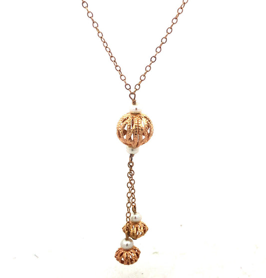 Designer 14K Yellow Gold Pearl Station Drop Dangle Chain Necklace