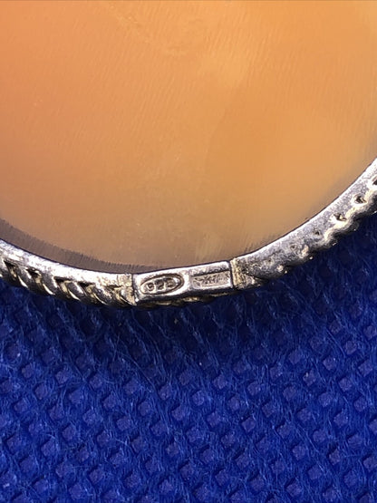 Victorian 925 Sterling Silver Carved Oval Cameo Statement Brooch Pendant
