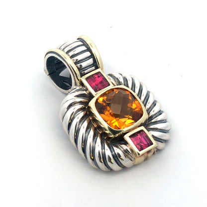 David Yurman 925 Sterling 14K Yellow Gold Citrine Tourmaline Enhancer Pendant