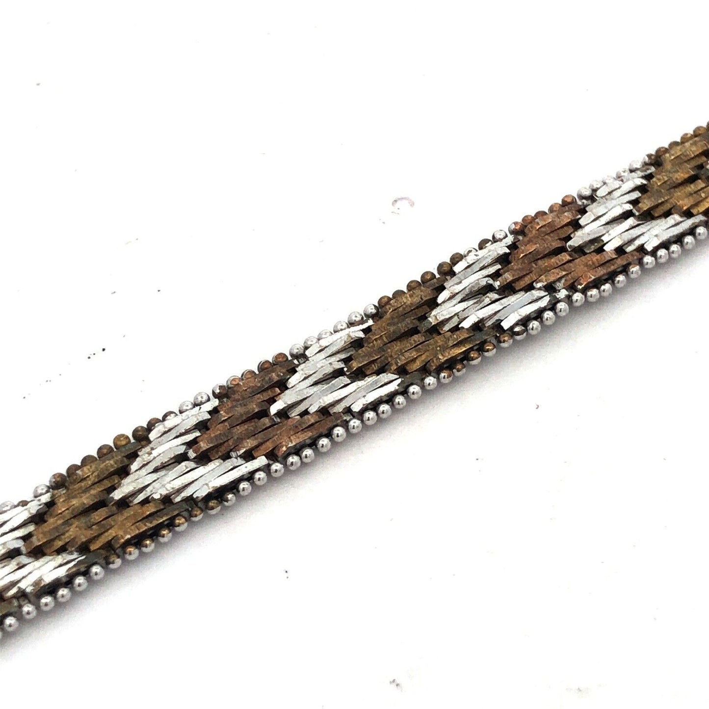 Designer 925 Sterling Silver Bronze Two Tone Herringbone Chevron Bracelet
