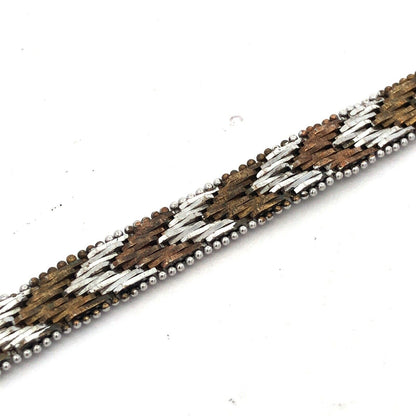 Designer 925 Sterling Silver Bronze Two Tone Herringbone Chevron Bracelet