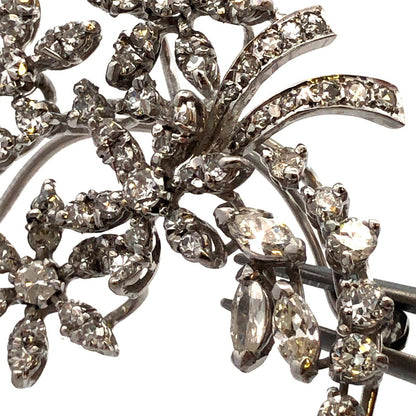 Vintage 14K White Gold Round Marquise Diamond Round Flower Pendant Pin Brooch