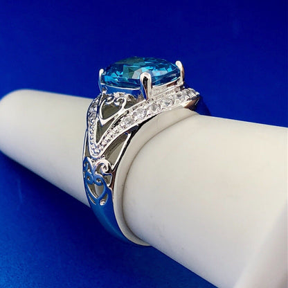Designer CaA 925 Sterling Silver London Blue Topaz Diamond Engagement Ring