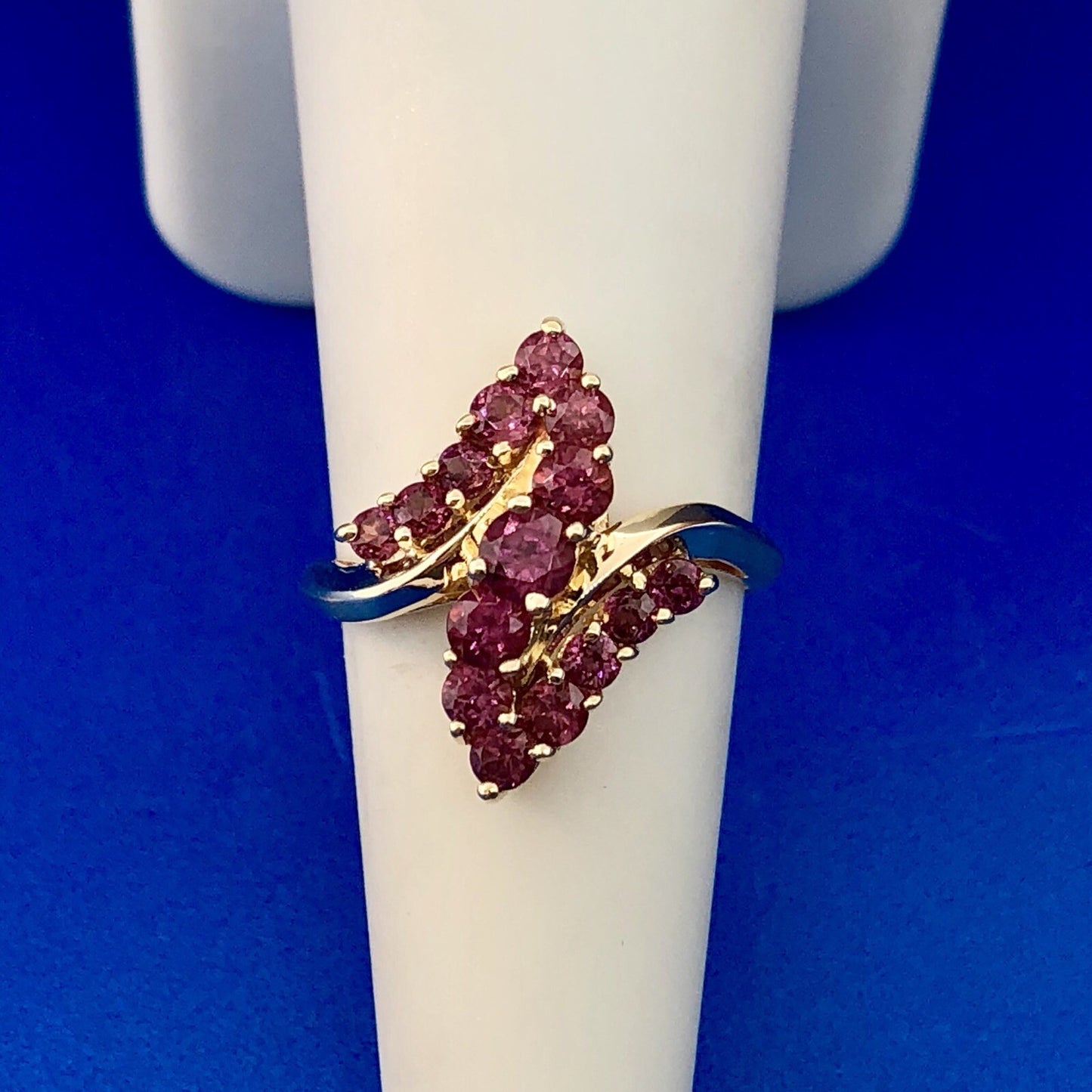 10K Yellow Gold Pink Tourmaline Bypass Cluster Cocktail Ring