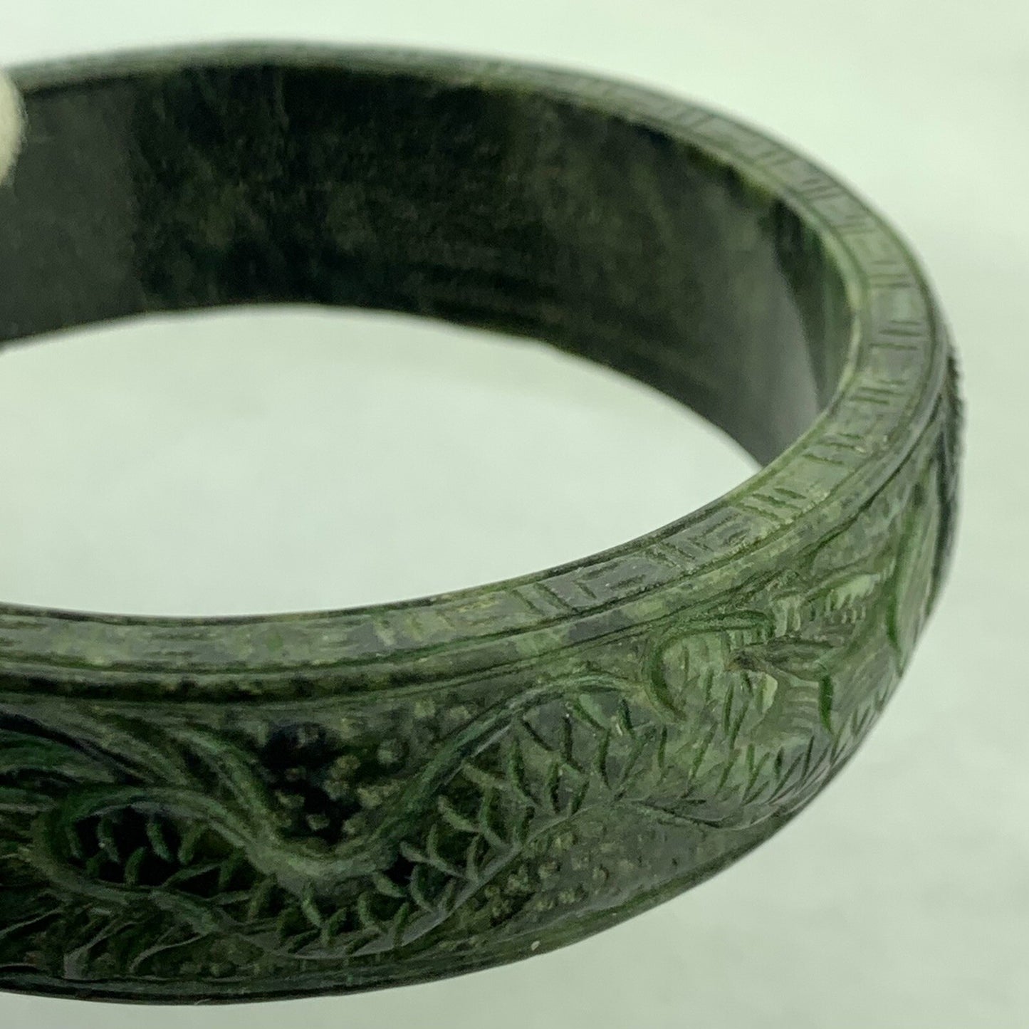 Vintage Carved Burmese Jade Dueling Dragon Fire Bird Statement Bracelet