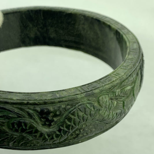 Vintage Carved Burmese Jade Dueling Dragon Fire Bird Statement Bracelet