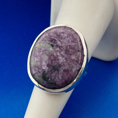 Estate Sterling Silver 925 Ruby In Zoisite Oval Cabochon Statement Ring