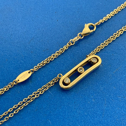 Designer Pacha 18K Yellow Gold Diamond Bar Double Oval Link Chain Necklace