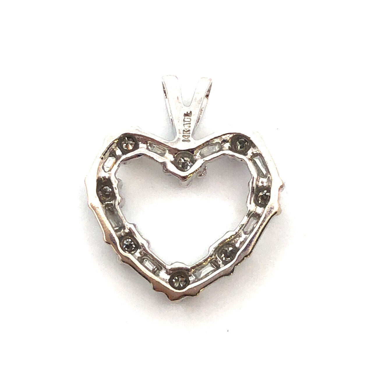 14K White Gold Round Baguette Diamond Heart Shape Valentines Love Pendant