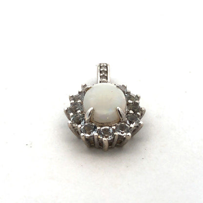 Designer CN 925 Sterling Silver Oval White Opal White Topaz Diamond Pendant