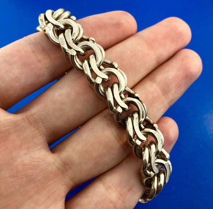 Vintage 900 Silver Hecho En Mexico Taxco Double Rolo Cable Statement Bracelet