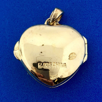 Vintage 925 Sterling Silver Vermeil Two Tone Sapphire Ruby Heart Locket Pendant