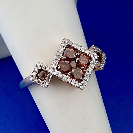 10k Rose Gold Champagne Diamond Ring with White Diamond Halo 9SQ