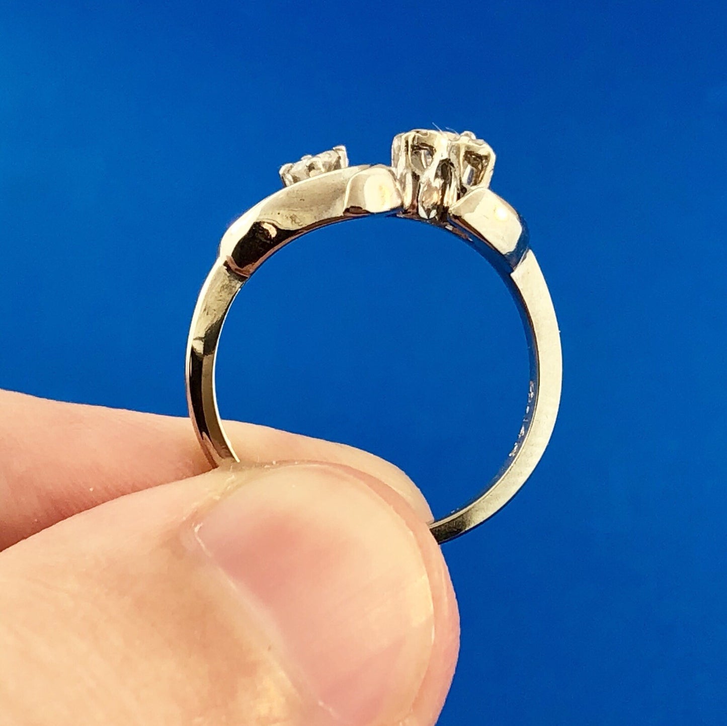Art Deco 14K White Gold Diamond Fleur De Lis Flower Cluster Cocktail Ring