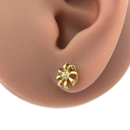 Designer 14K Yellow Gold Diamond Accented Floral Stud Earrings