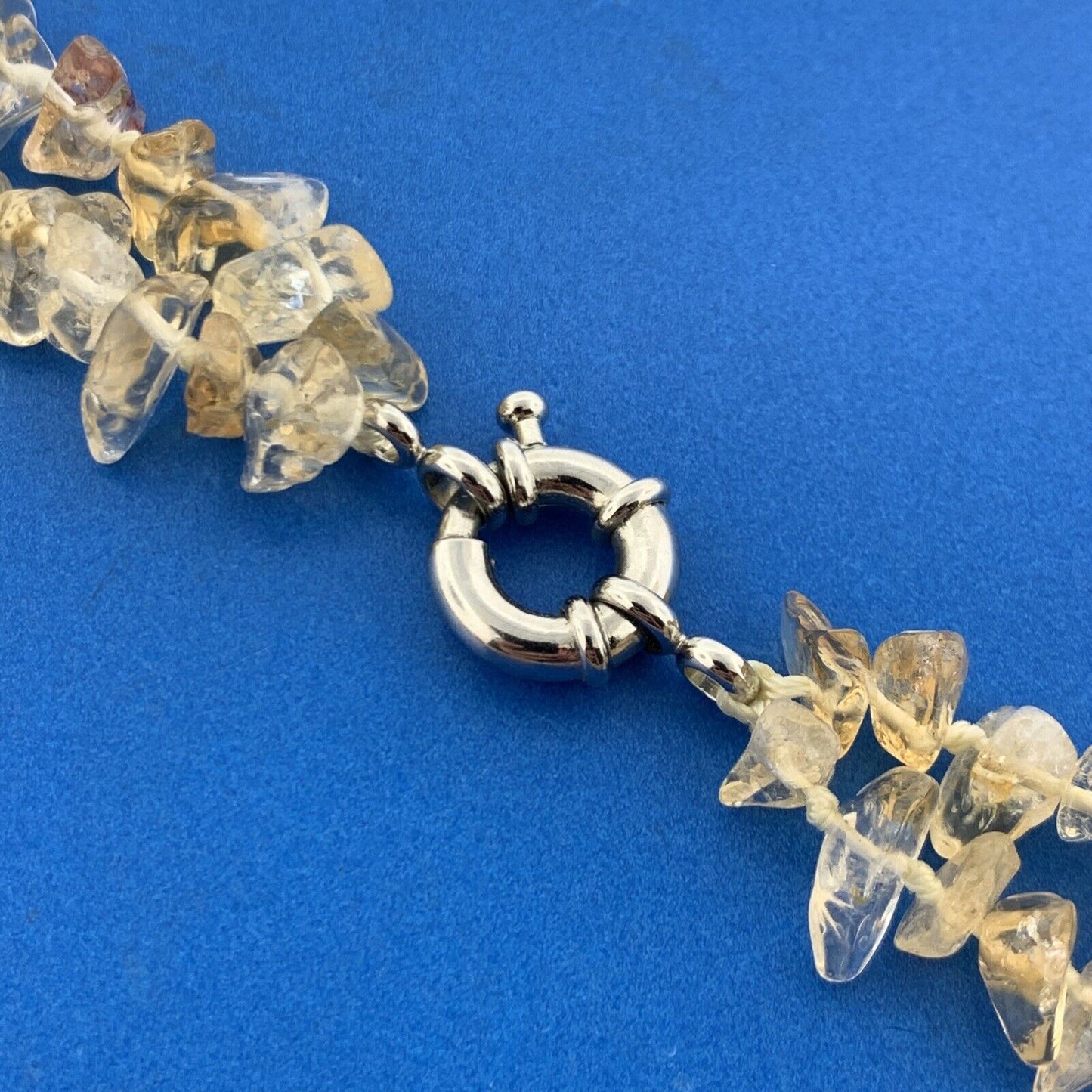 Silver Tone Carved Rose Quartz Flower Chunky Citrine Healing Statement Necklace