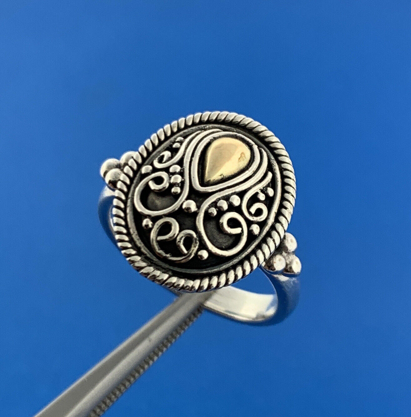 Designer BA Suarti 18K Gold Sterling Silver 925 Filigree Cocktail Ring