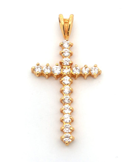 Designer 925 Sterling Silver Vermeil Cubic Zirconia CZ Cluster Cross Pendant