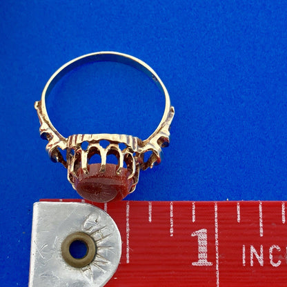 Vintage Estate 14K Yellow Gold Oval Goldstone Cocktail Ring