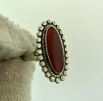 Vintage Bell Trading Post Native American 925 Sterling Silver Red Carnelian Ring