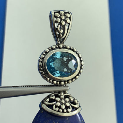 AF Sterling Silver Lapis-Lazuli Blue Cubic Zirconia Balinese Style Drop Pendant