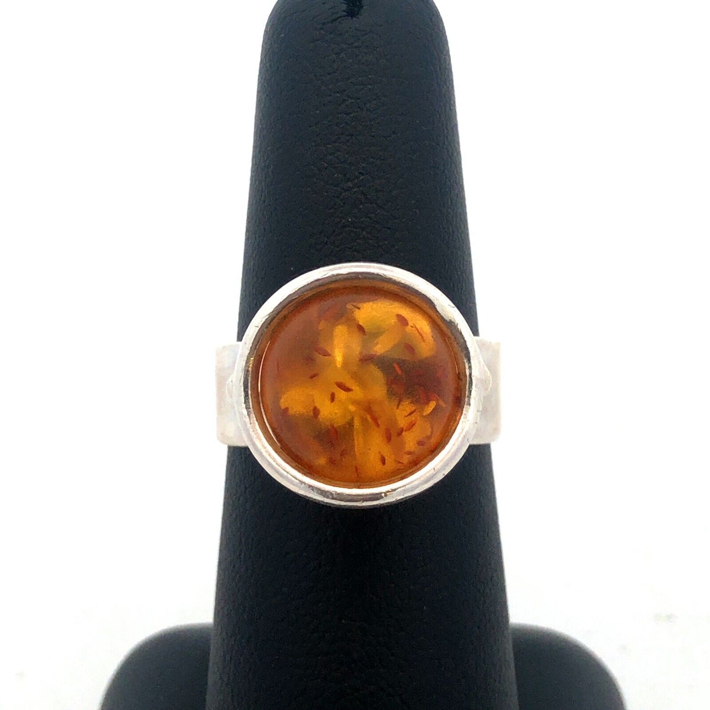 Vintage 925 Sterling Silver Yellow Amber Ball Marble Statement Ring
