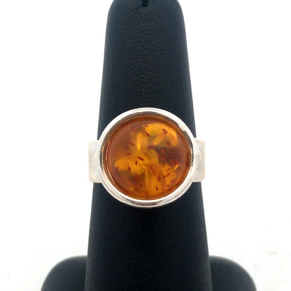 Vintage 925 Sterling Silver Yellow Amber Ball Marble Statement Ring