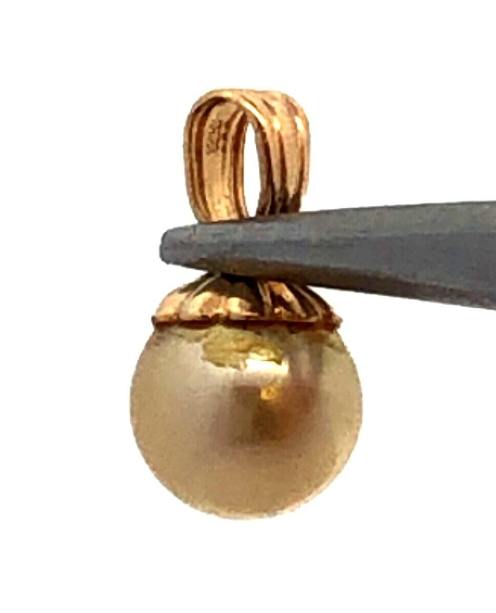 Designer 14K Yellow Gold Round Pearl Solitaire Charm Pendant