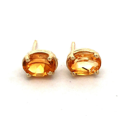 14K Yellow Gold Oval Orange Citrine Solitaire Stud Earrings