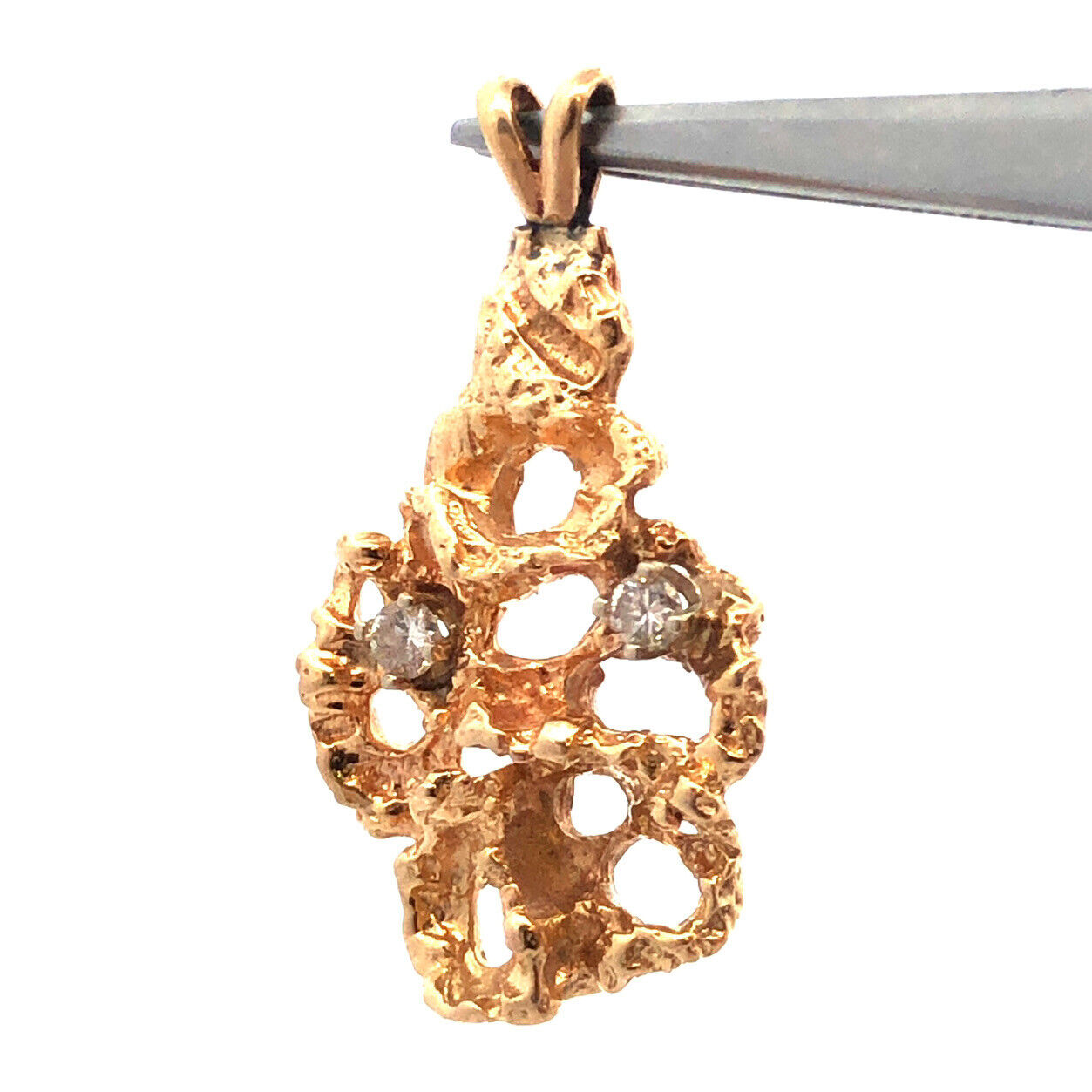 14K Yellow Gold Diamond Open Work Nugget Style Pendant