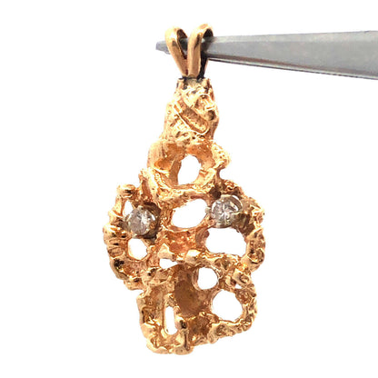 14K Yellow Gold Diamond Open Work Nugget Style Pendant