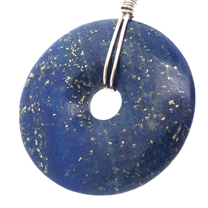 925 Sterling Silver Wire Lapis Lazuli Disc Round Statement Pendant