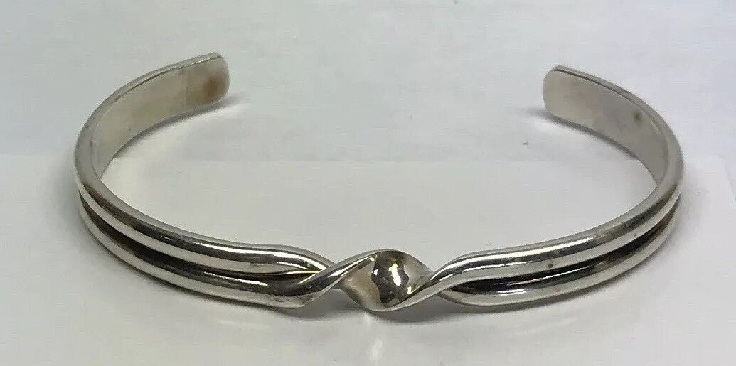 Vintage Sterling Silver 925 Modernist Twist Open Cuff Bracelet