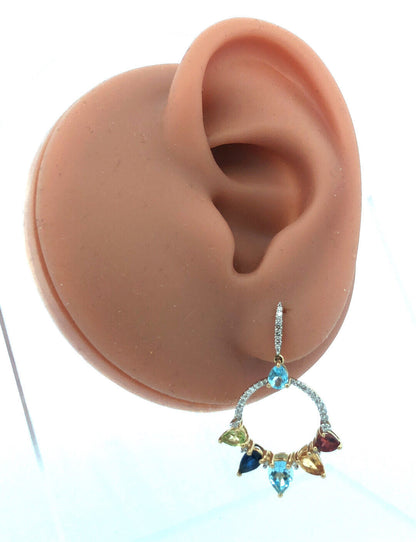 Designer 14K Yellow Gold Diamond Multi Gemstone Statement Dangle Drop Earrings