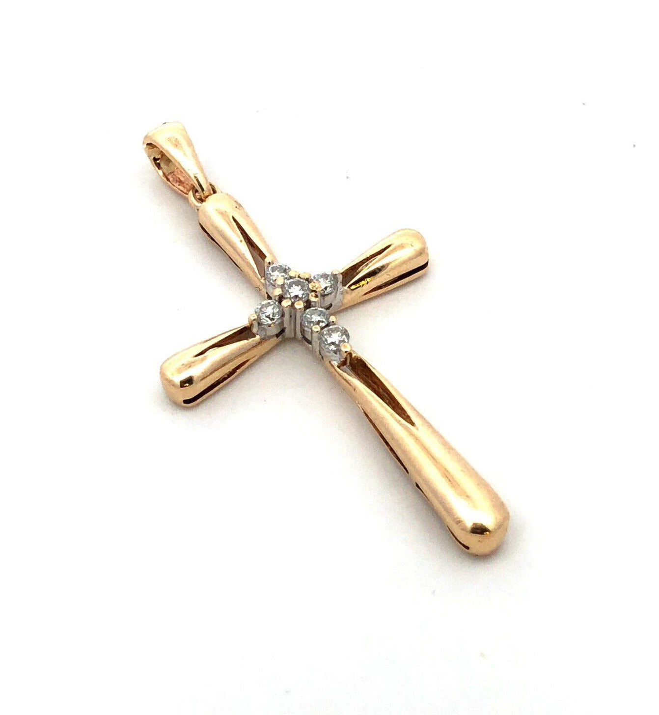 Designer 10KT Yellow Gold Round Diamond Modernist Cross Religious Pendant