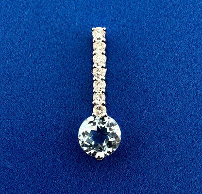 Designer Esx 10k White Gold Blue Topaz & Diamond Womens Bar Charm Pendant