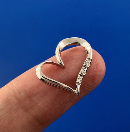 Vintage 10K White Gold Diamond Modernist Abstract Heart Sweetheart Pendant